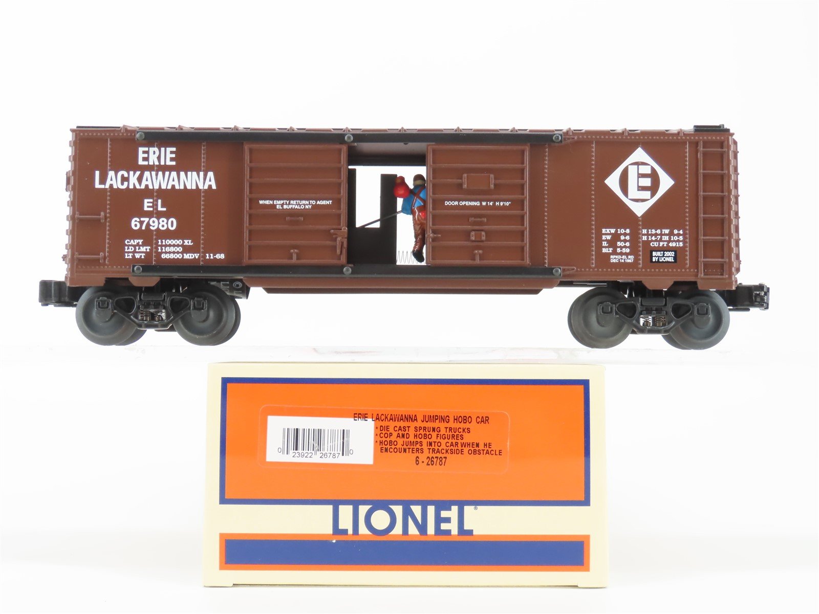 O Gauge 3-Rail Lionel 6-26787 EL Erie Lackawanna Jumping Hobo Box Car #67980
