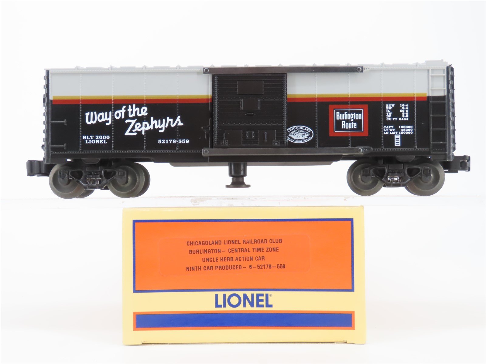 O Gauge 3-Rail Lionel 5-52178-559 LRRC CB&Q Uncle Herb Action Box Car #52178-559