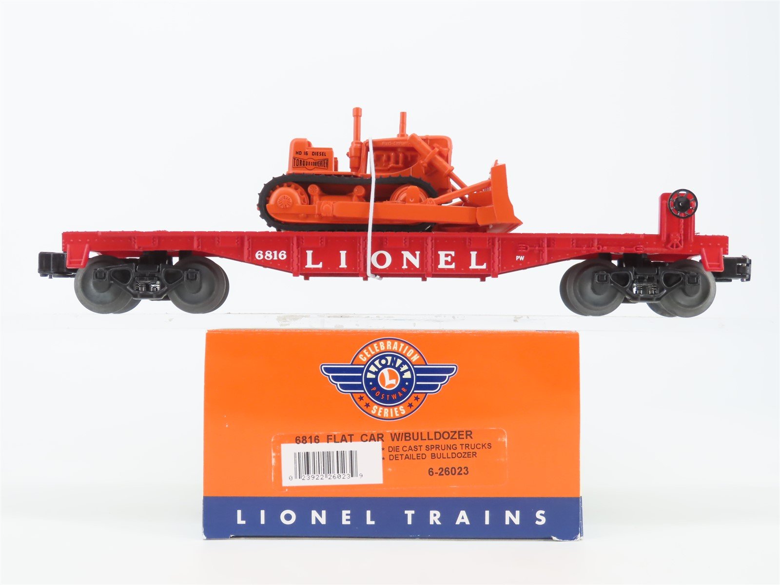 O Gauge 3-Rail Lionel Postwar 6-26023 Flat Car #6816 w/ Bulldozer