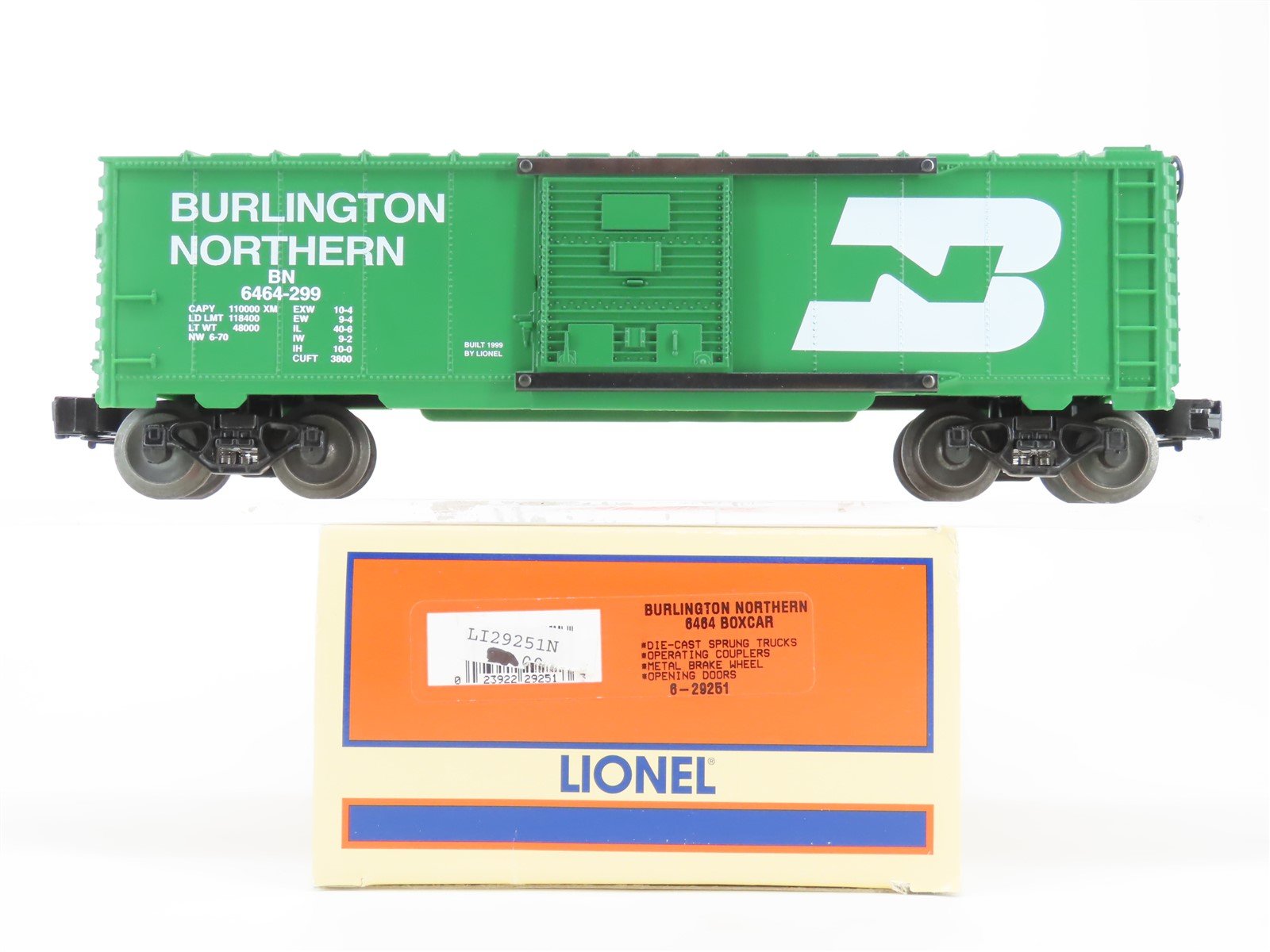 O Gauge 3-Rail Lionel 6-29251 BN Burlington Northern Box Car #6464-299