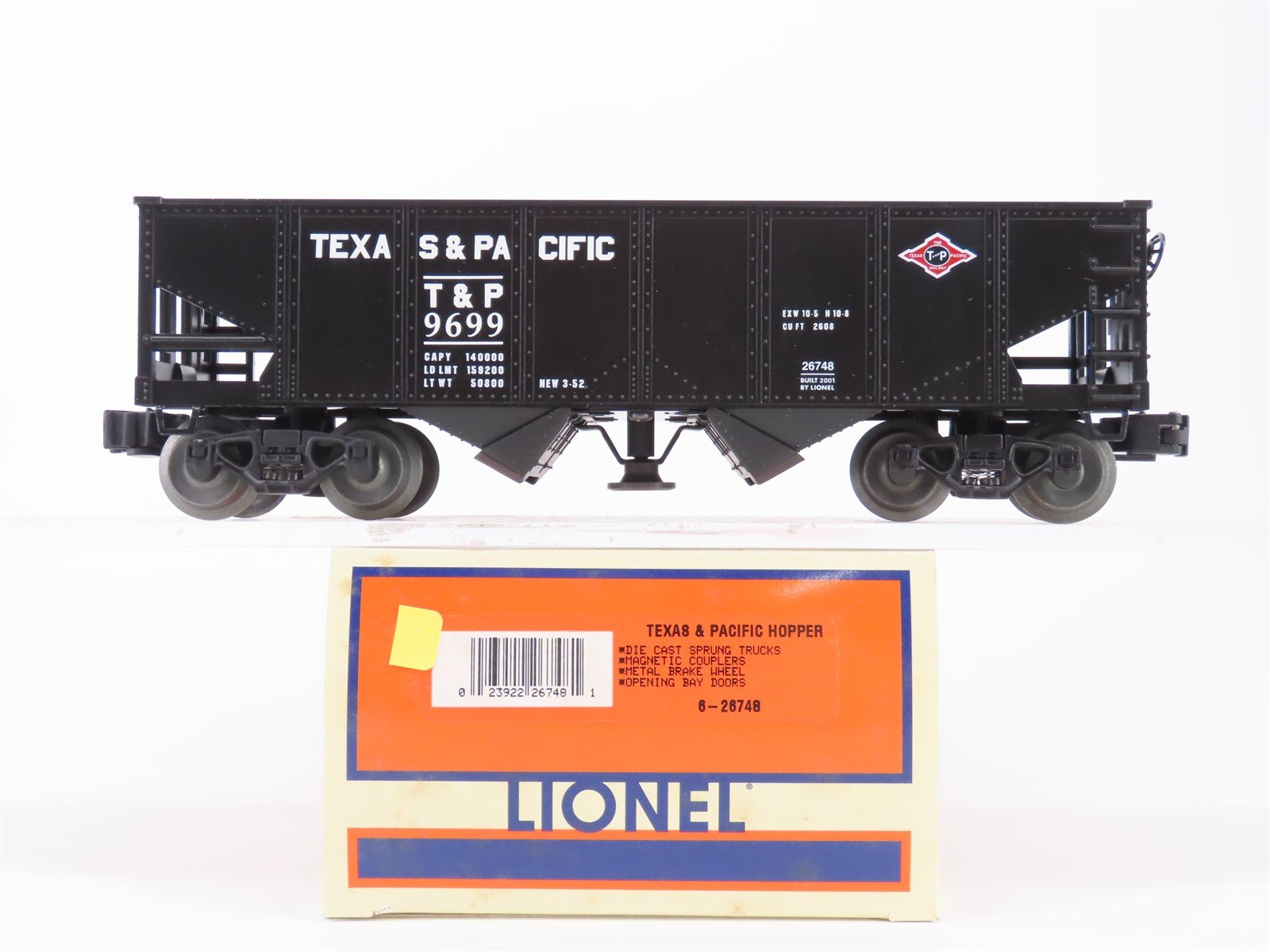 O Gauge 3-Rail Lionel 6-26748 T&P Texas & Pacific Railroad 2-Bay Hopper #9699