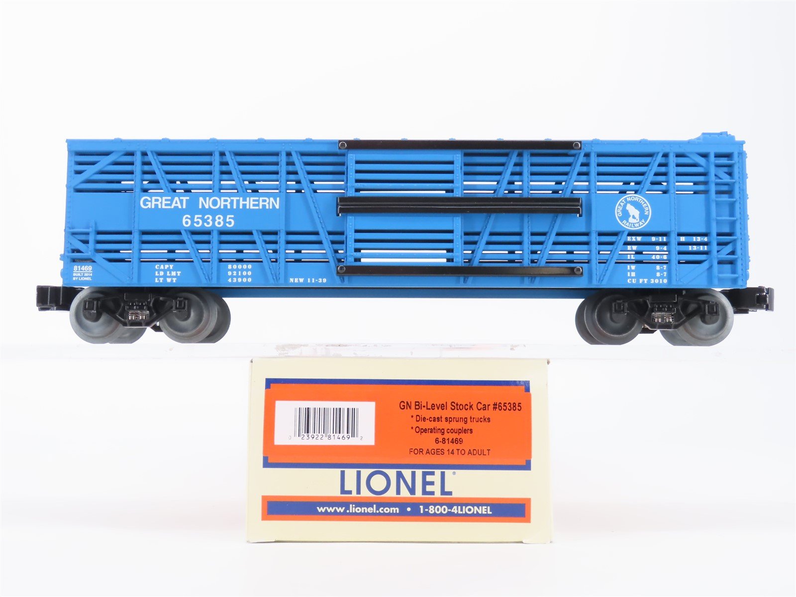 O Gauge 3-Rail Lionel 6-81469 GN Big Sky Blue Bi-Level Stock Car #65385
