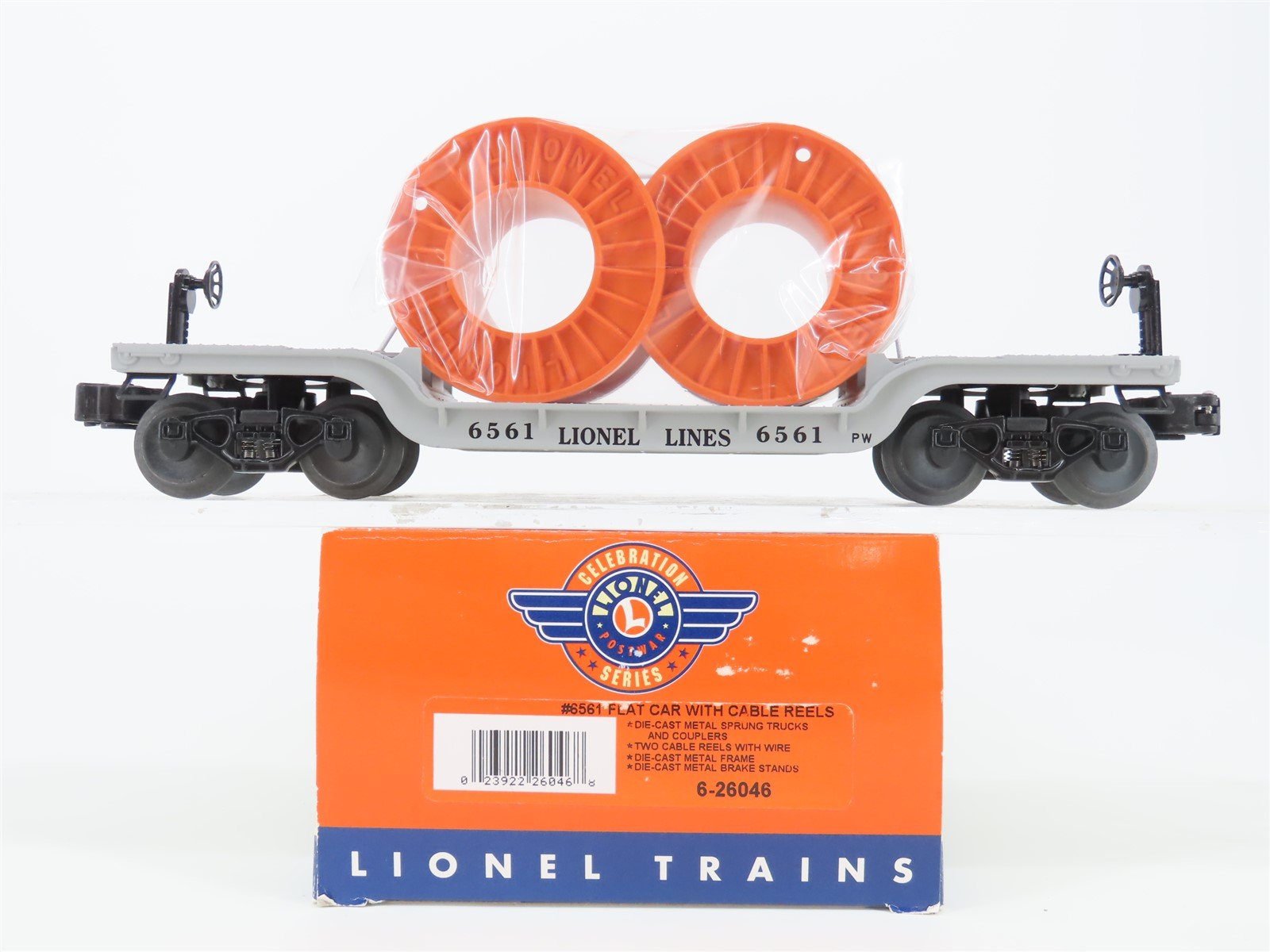 O Gauge 3-Rail Lionel Postwar 6-26046 Flat Car #6561 w/ Cable Reels