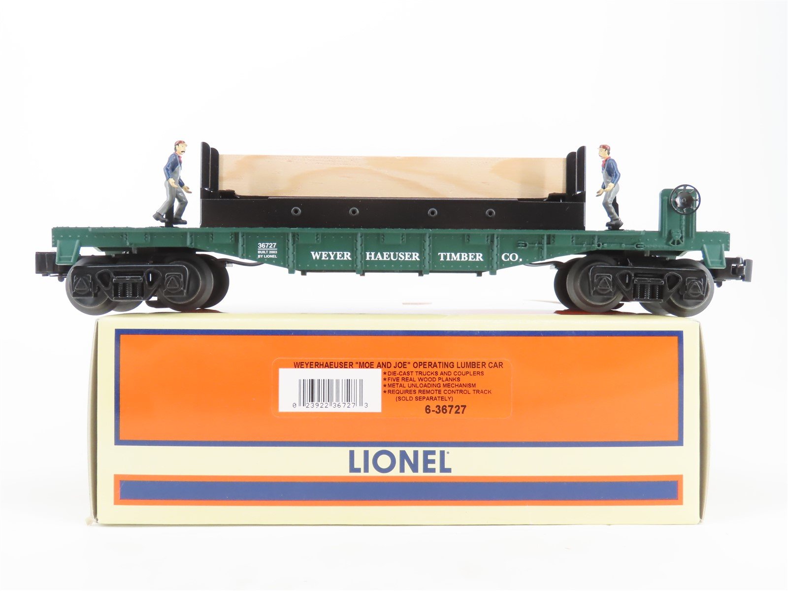 O Gauge 3-Rail Lionel 6-36727 Weyerhaeuser "Moe & Joe" Operating Lumber Car