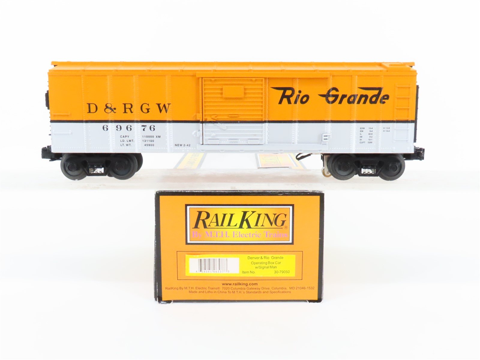 O Gauge 3-Rail Rail King MTH 30-79050 D&RGW Rio Grande Boxcar 69676 w/Signal Man