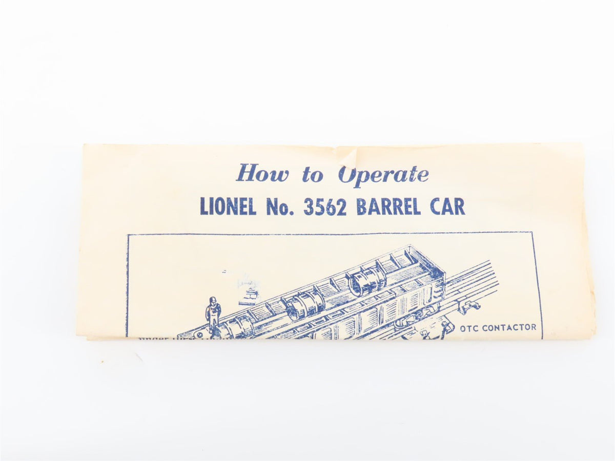 O Gauge 3-Rail Lionel 3562 AT&amp;SF Santa Fe Operating Barrel Car 356250