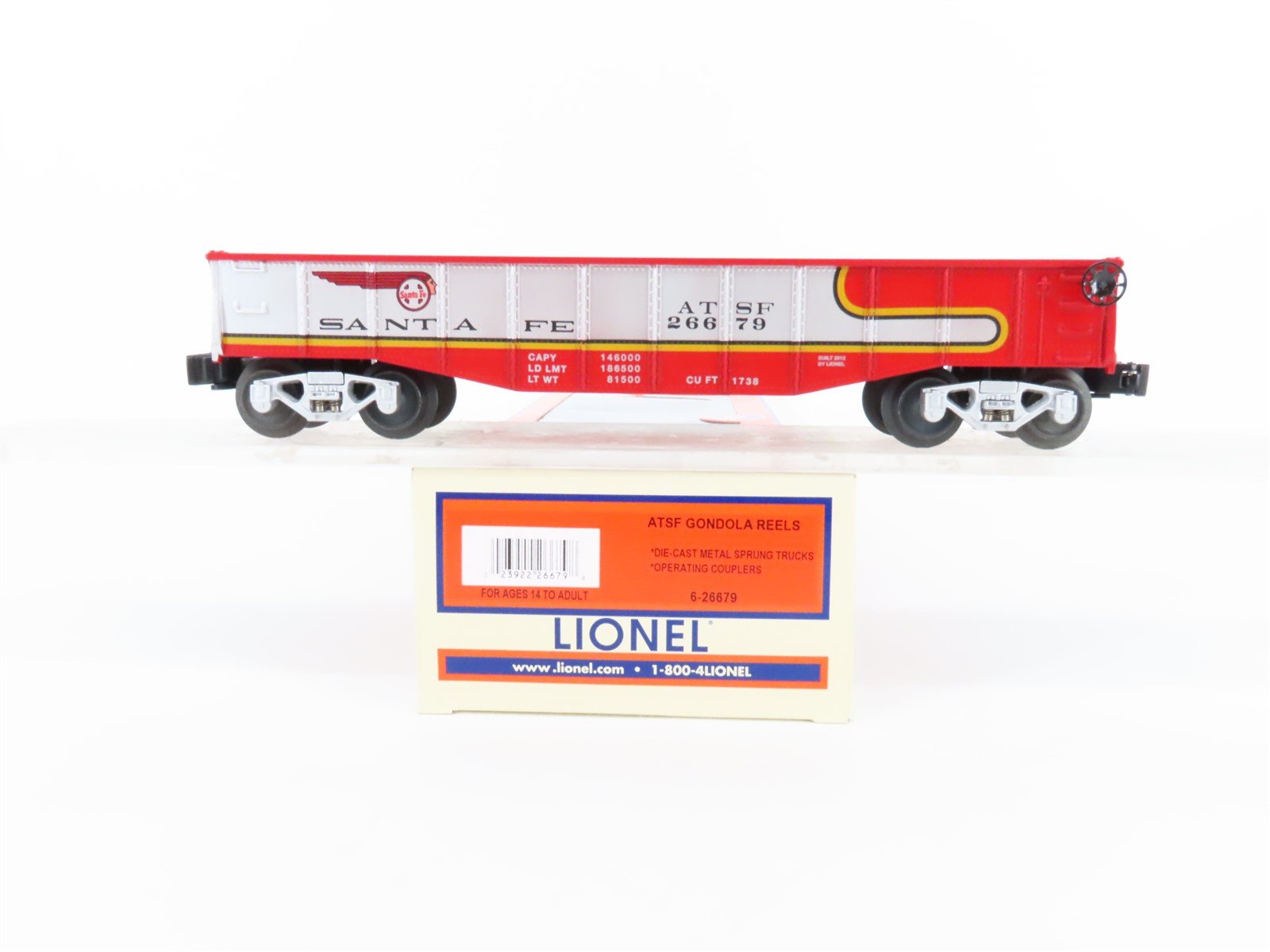 O Gauge 3-Rail Lionel 6-26679 ATSF Santa Fe Gondola #26679 w/Reel Load