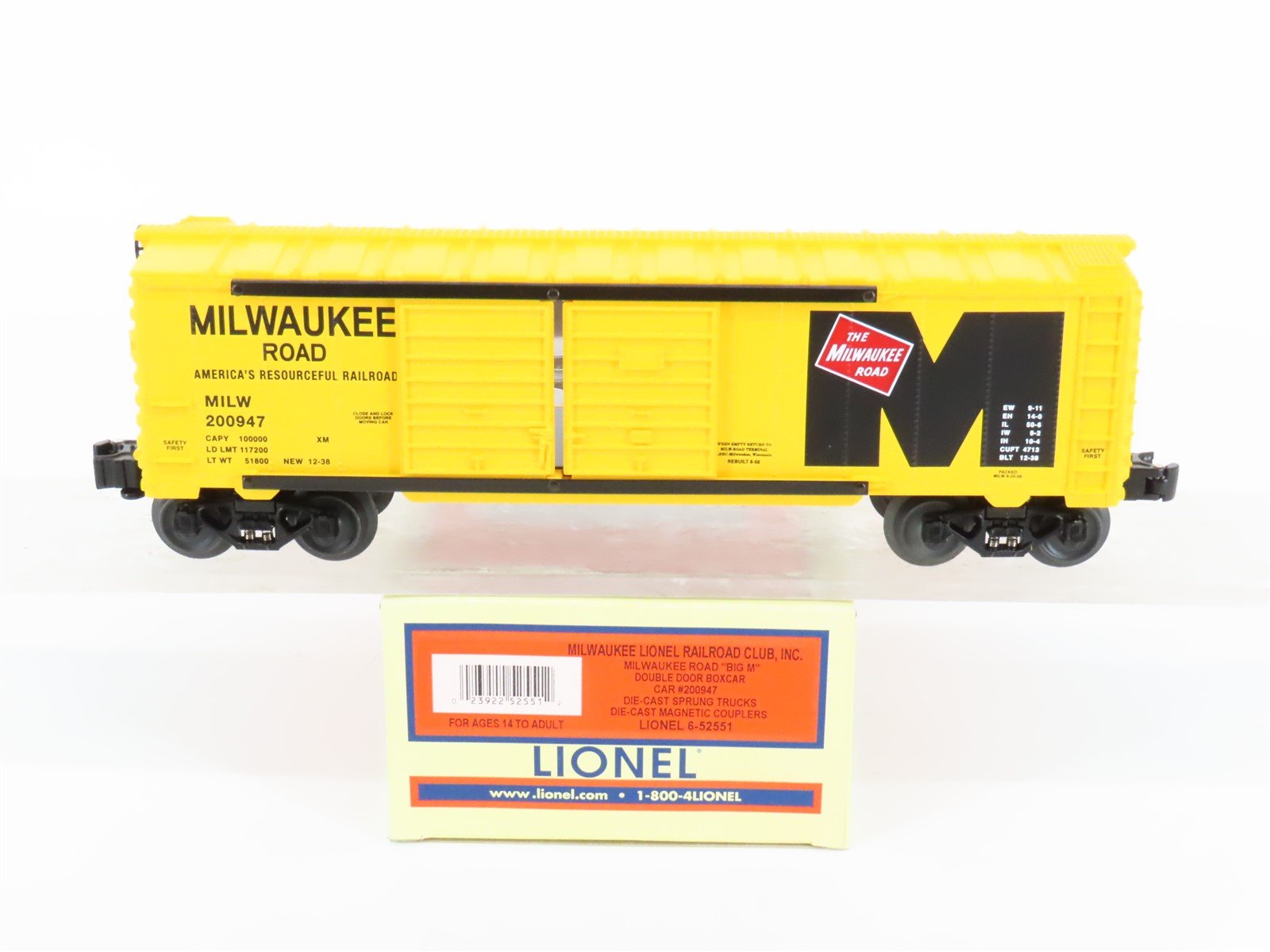 O Gauge 3-Rail Lionel 6-52551 MILW Milwaukee Road "Big M" Box Car #200947