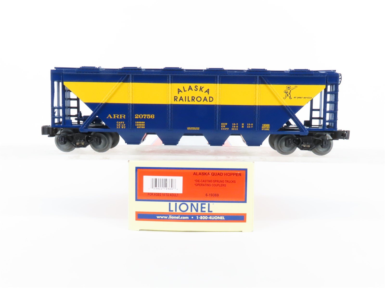 O Gauge 3-Rail Lionel 6-19369 ARR Alaska Railroad 4-Bay Covered Hopper #20756