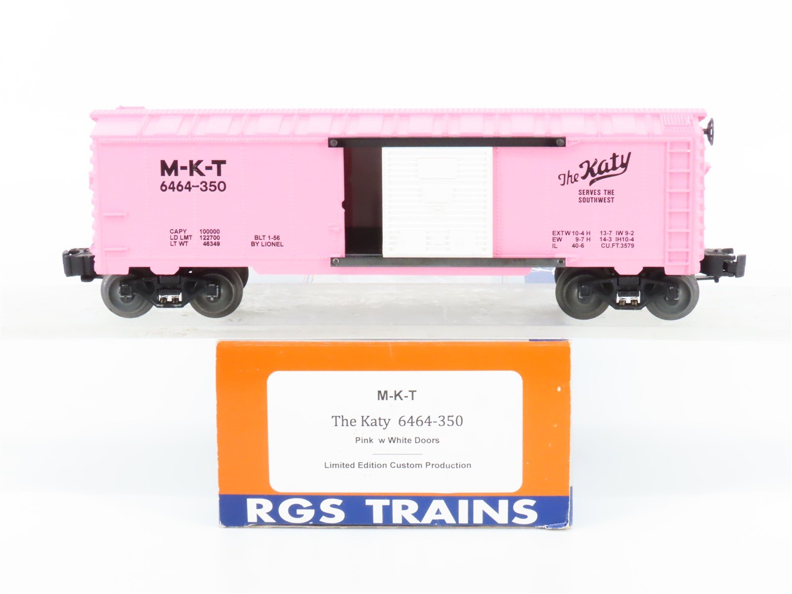 O Gauge 3-Rail Lionel RGS Trains LE MKT Katy Pink w/White Doors Boxcar 6464-350
