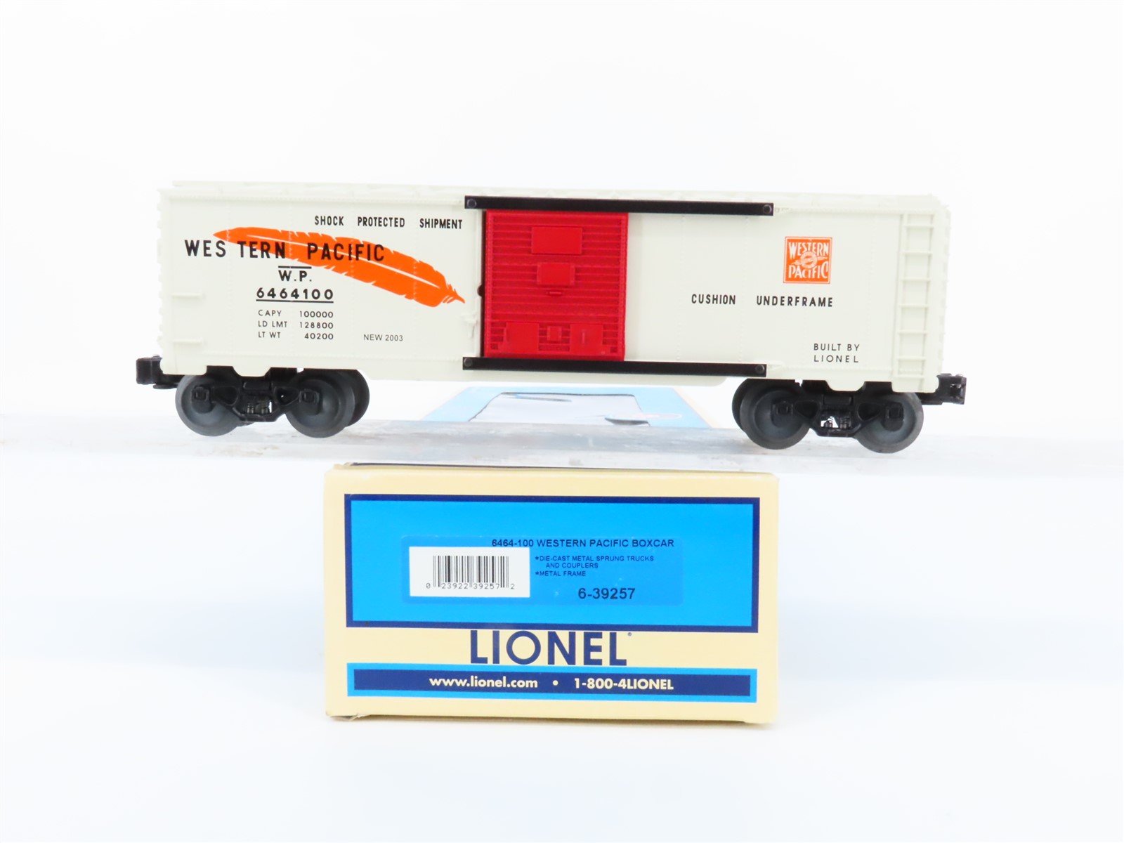 O Gauge 3-Rail Lionel 6-39257 6464 WP Western Pacific Feather Boxcar #6464100