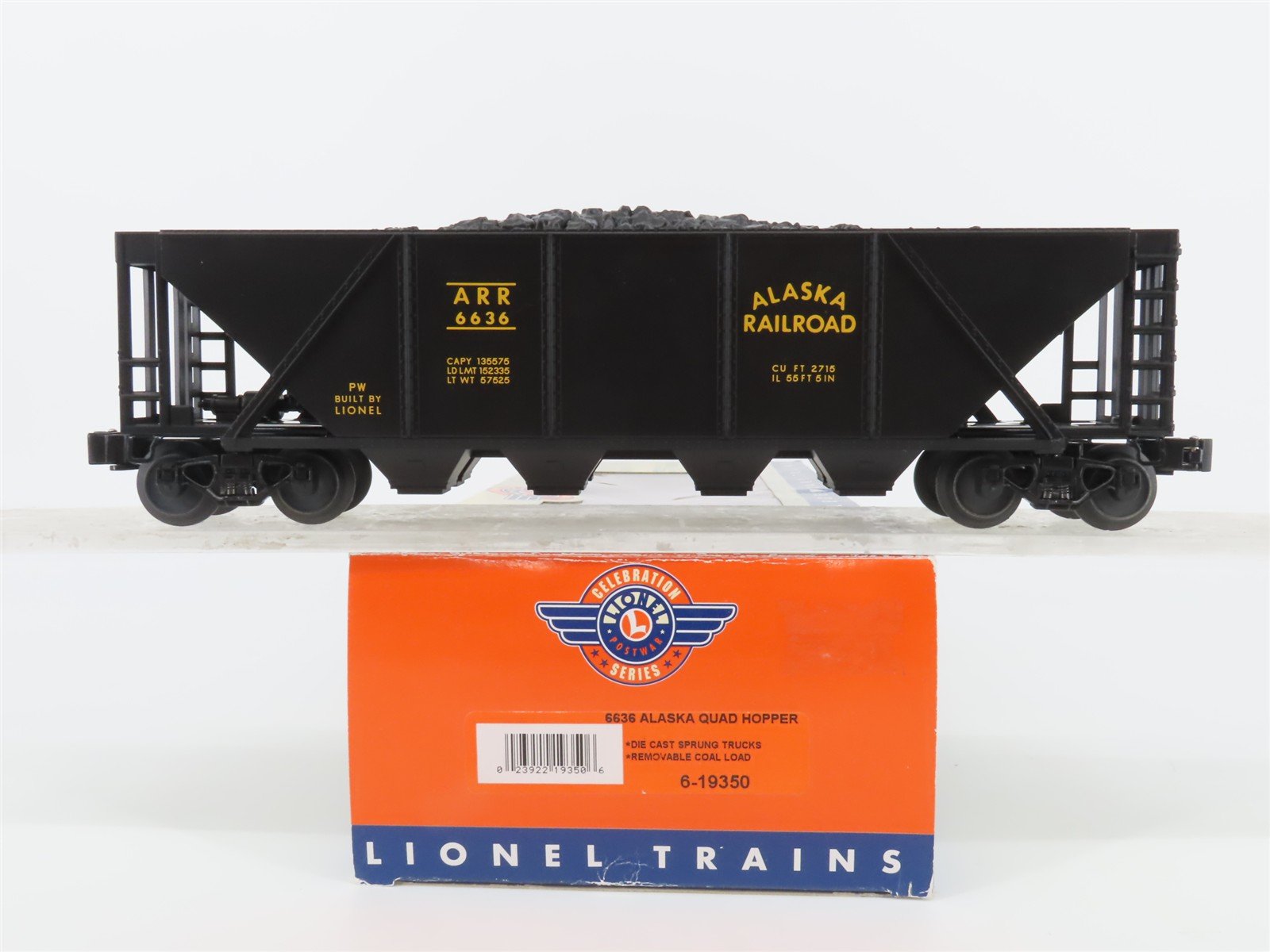 O Gauge 3-Rail Lionel Postwar 6-19350 ARR Alaska Railroad 4 Bay Hopper w/Load