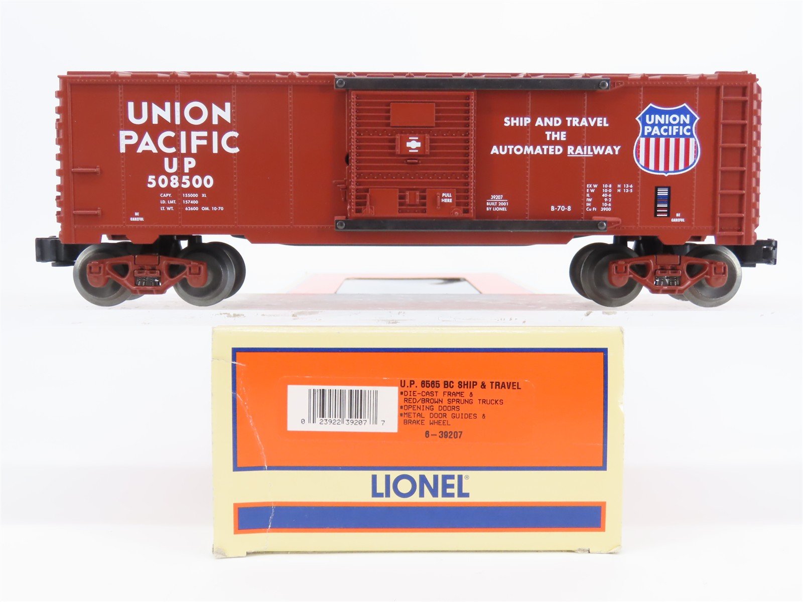 O Gauge 3-Rail Lionel 6-39207 UP Union Pacific "Ship & Travel" Box Car #508500