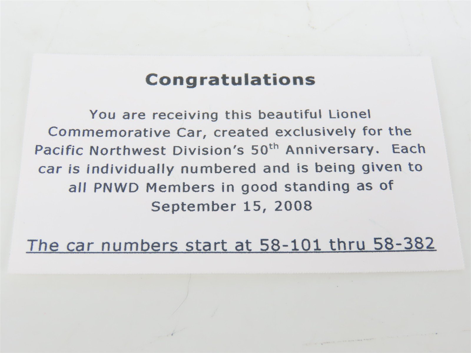 O Gauge 3-Rail Lionel Pacific Northwest Division TCA 50th Anniversary Box Car