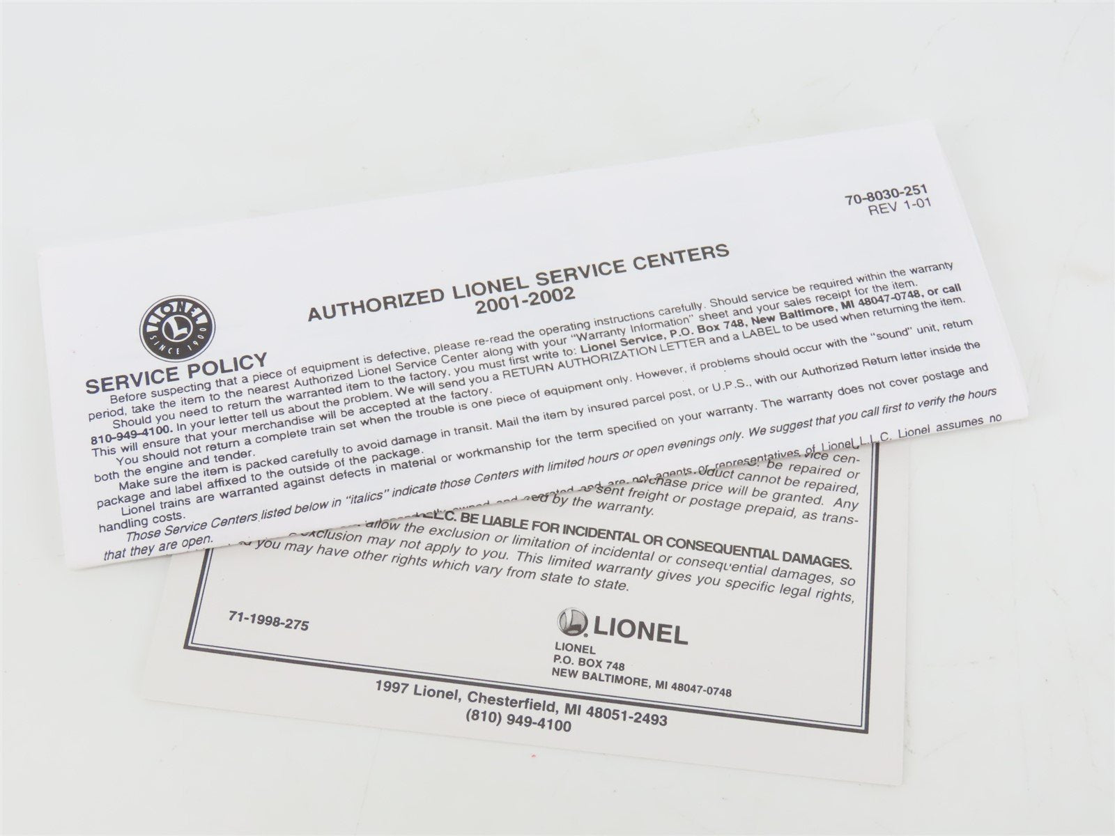 O Gauge 3-Rail Lionel 6-52246 MILW 2001 Milwaukee 