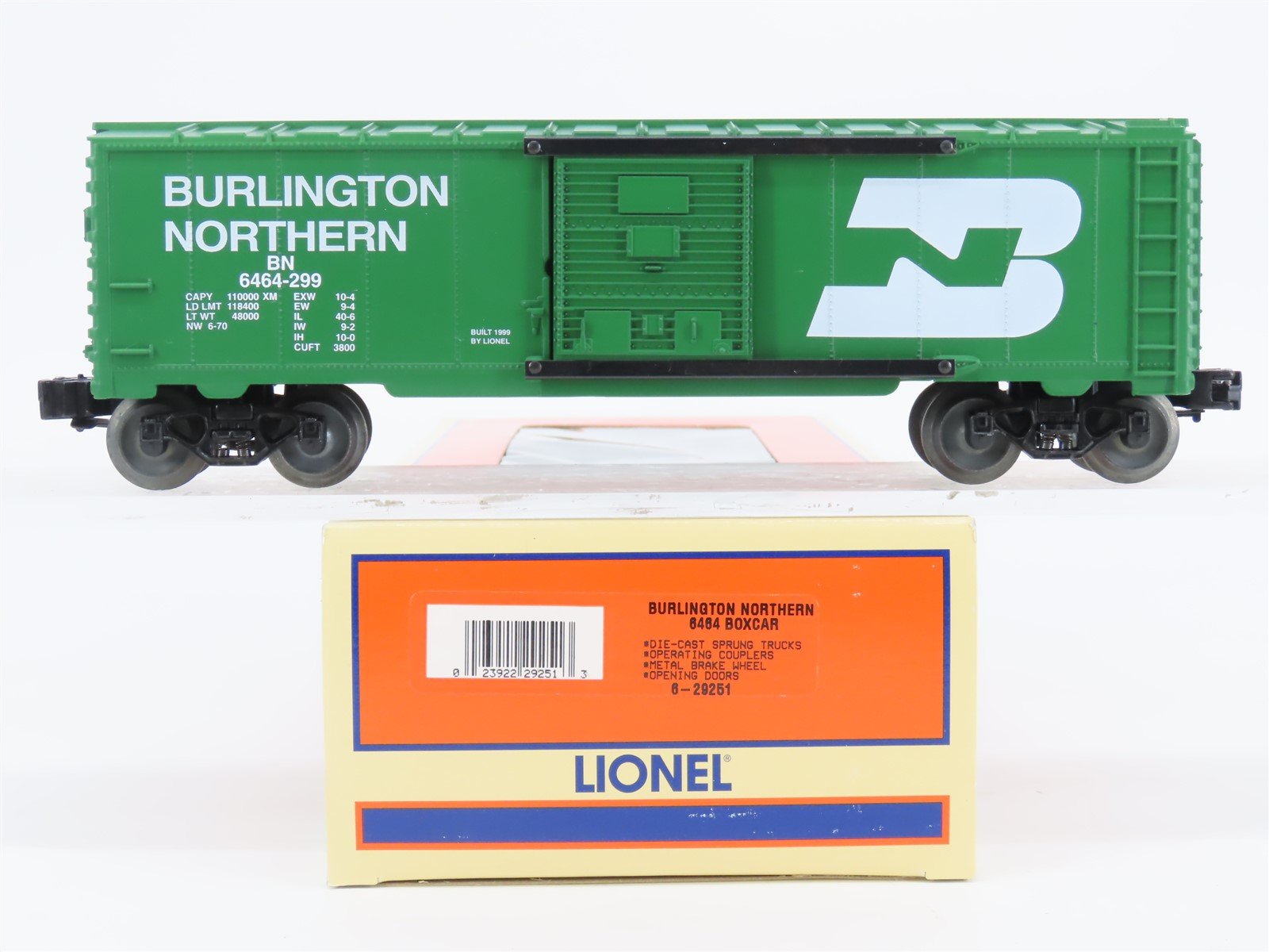 O Gauge 3-Rail Lionel 6-29251 BN Burlington Northern Box Car #6464-299