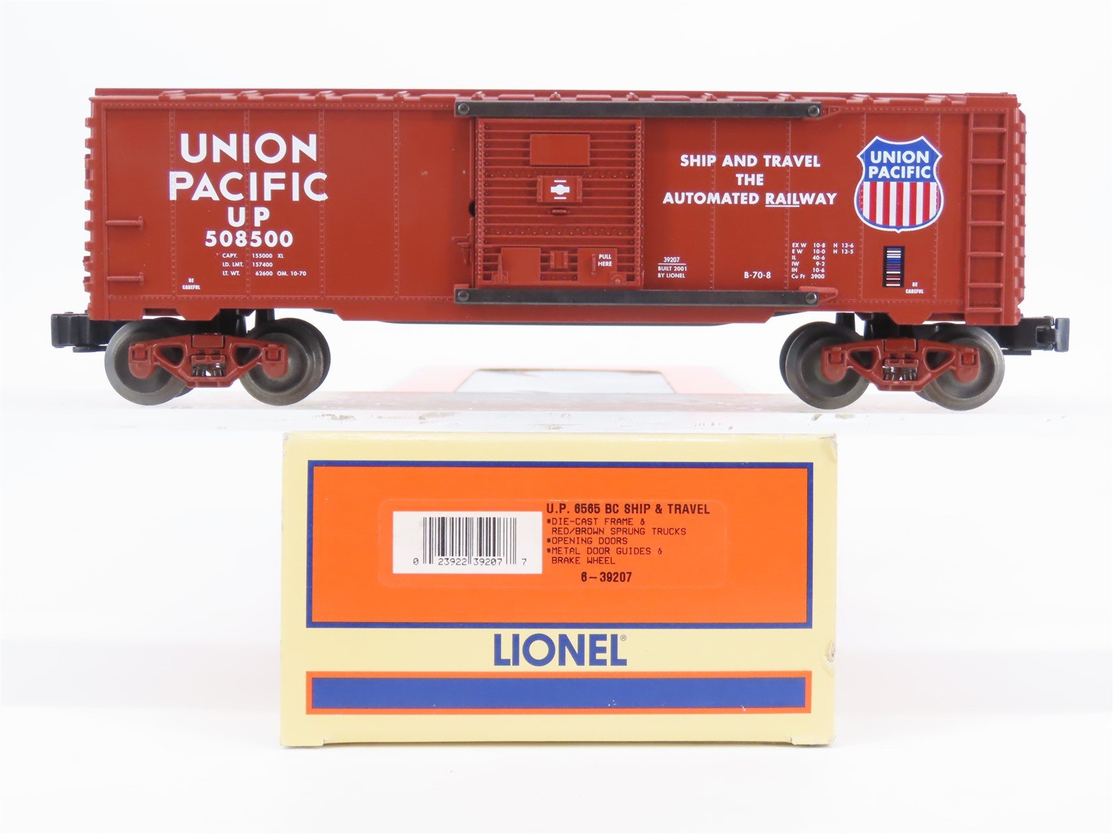 O Gauge 3-Rail Lionel 6-39207 UP 6565 Ship & Travel Box Car #508500