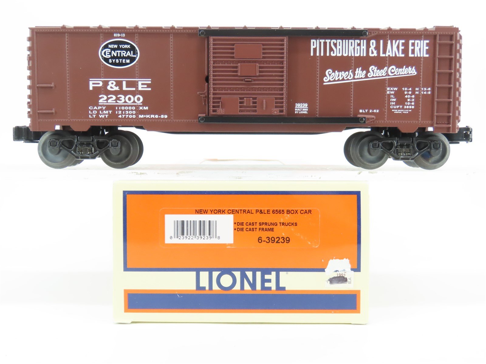 O Gauge 3-Rail Lionel 6-39239 NYC/P&LE "Steel Centers" 6565 Box Car #22300