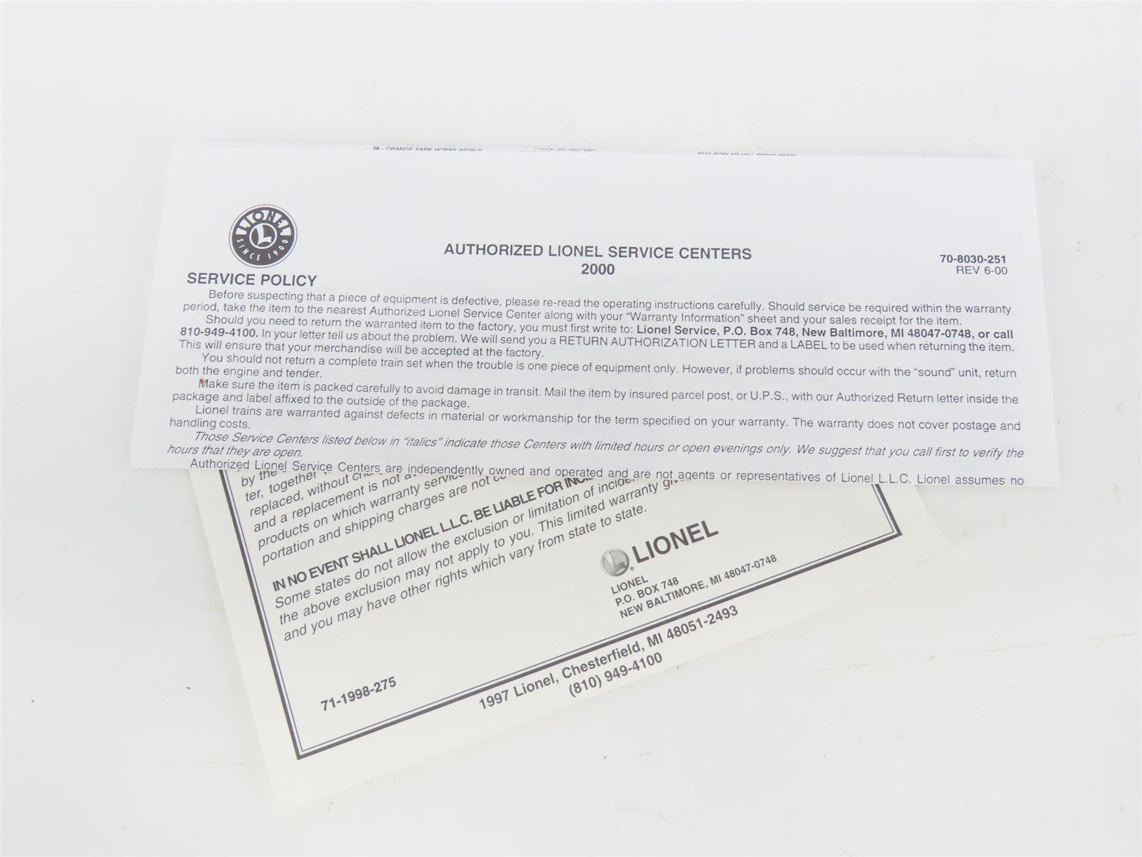 O Gauge 3-Rail Lionel 6-39209 UP Automated Rail Way 6565 Box Car #500200