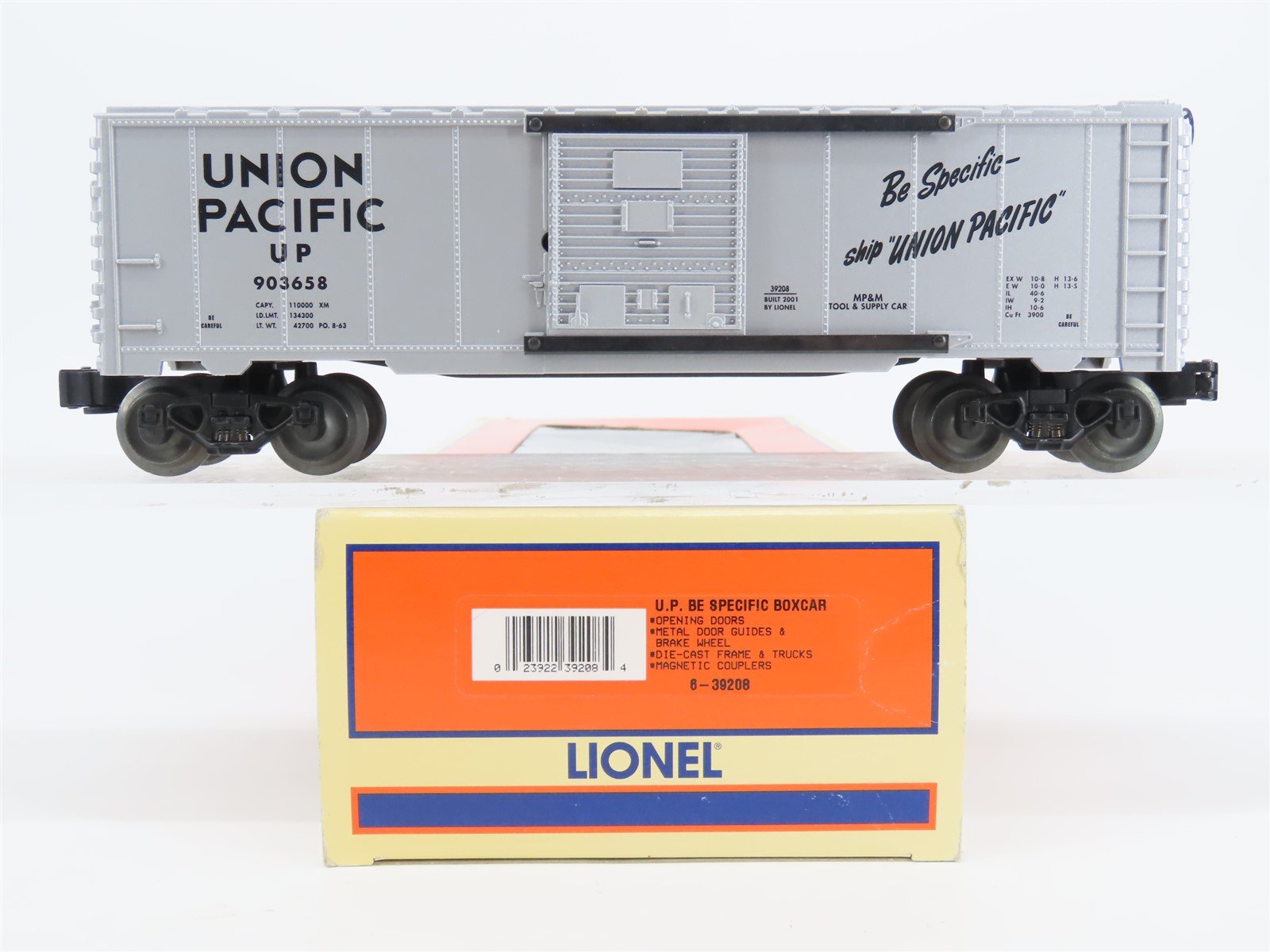 O Gauge 3-Rail Lionel 6-39208 UP Union Pacific "Be Specific" Box Car #903658