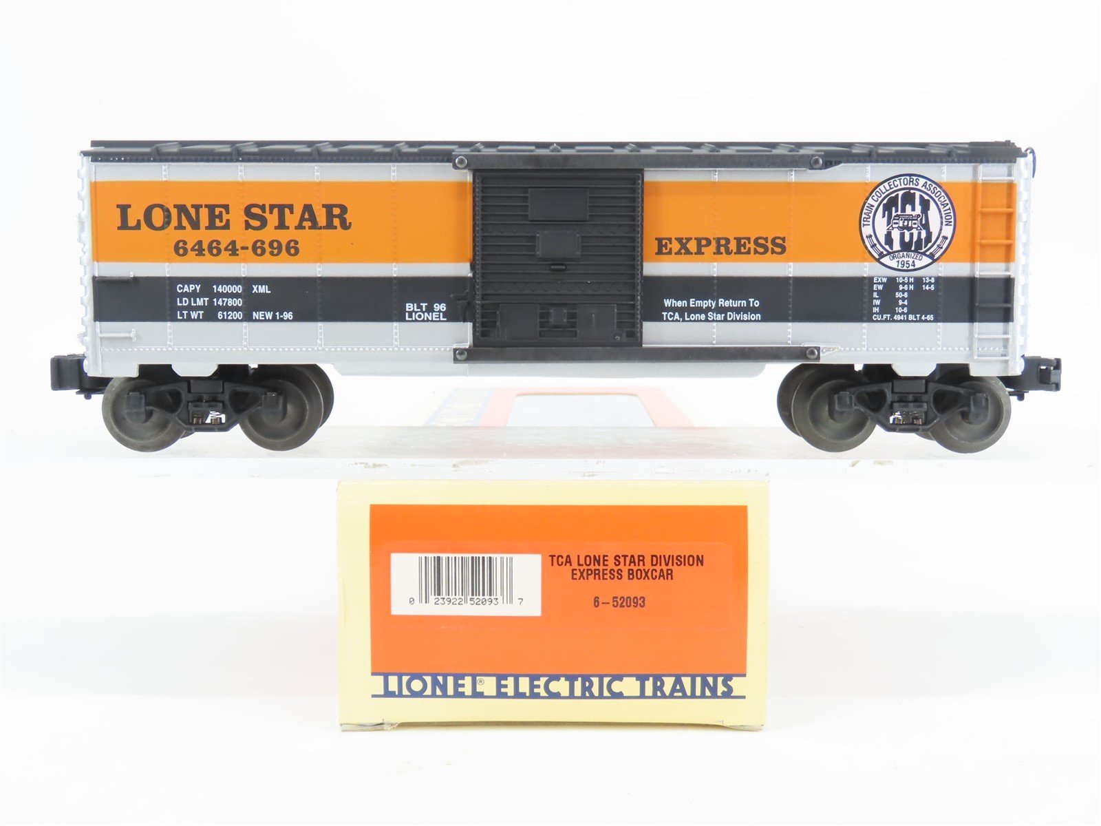 O Gauge 3-Rail Lionel 6-52093 TCA Lone Star Division Express Box Car #6464-696