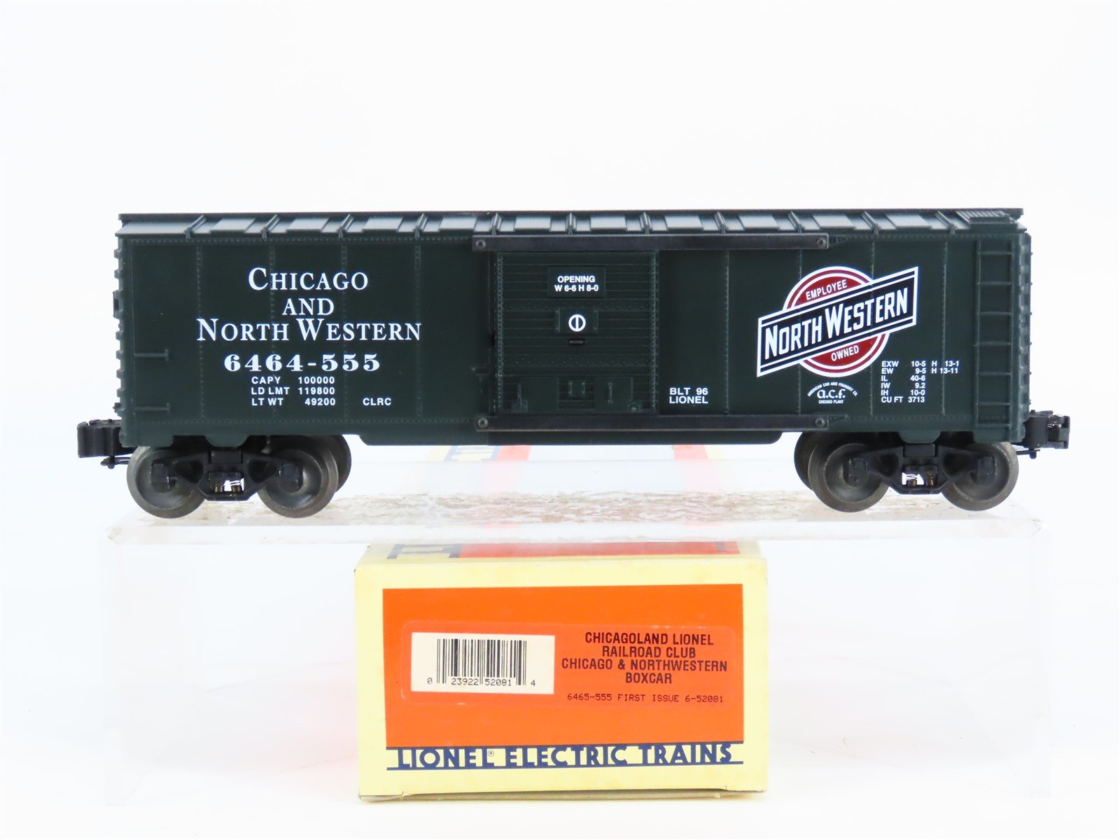 O Gauge 3-Rail Lionel 6-52001 CNW Railway Chicagoland Club Boxcar #6464-555