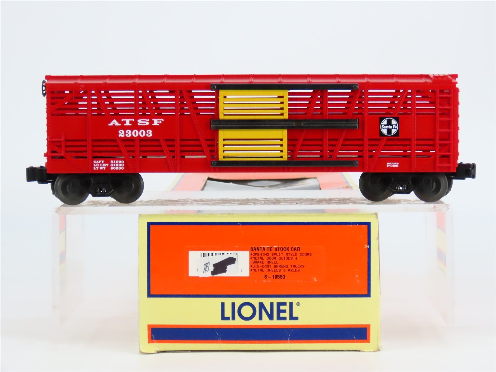 O Gauge 3-Rail Lionel 6-19553 ATSF Santa Fe Stock Car #23003