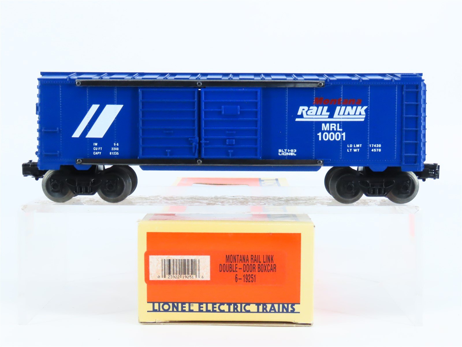 O Gauge 3-Rail Lionel 6-19251 MRL Montana Rail Link Double Door Boxcar #10001