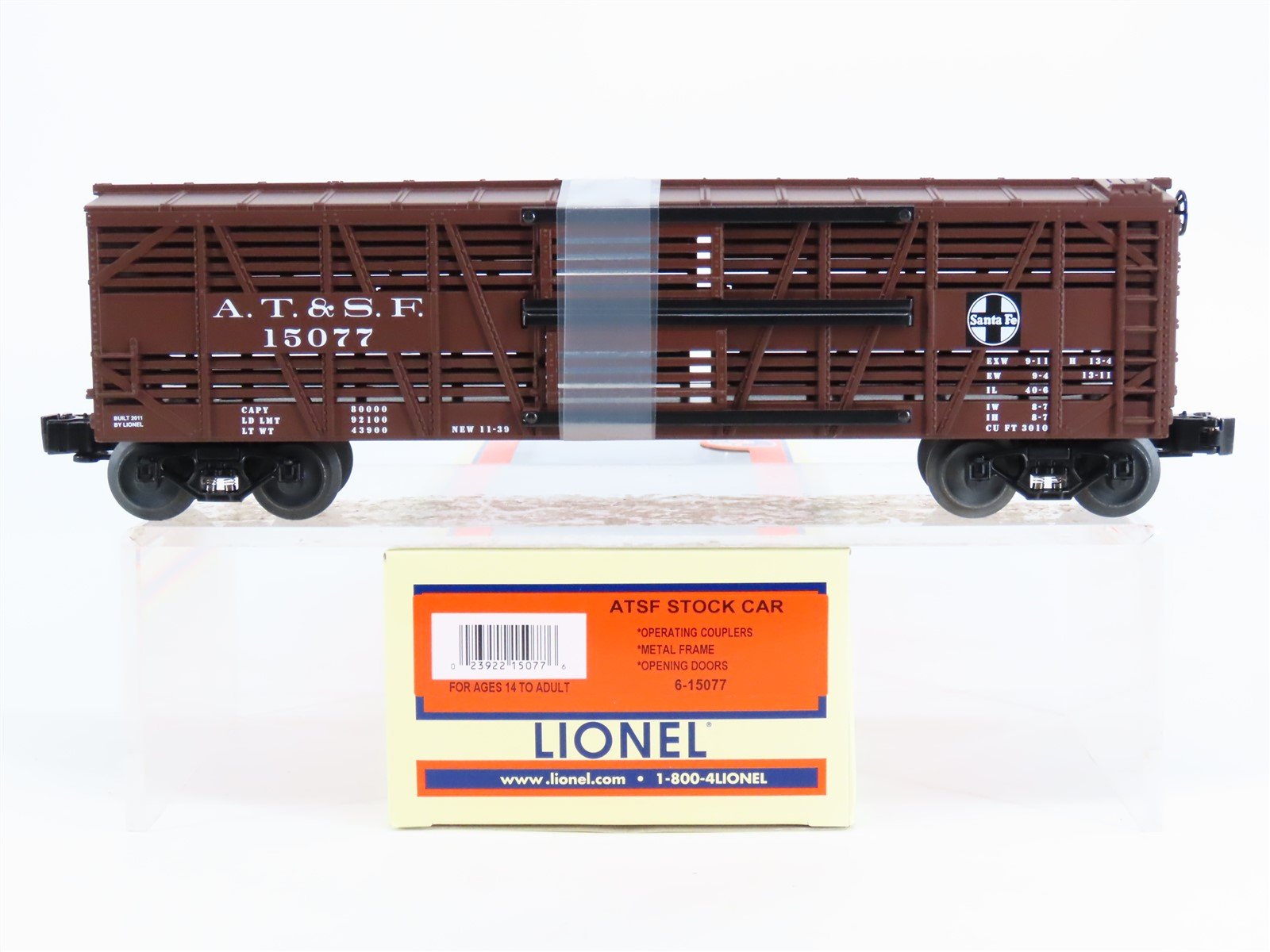 O Gauge 3-Rail Lionel 6-15077 ATSF Santa Fe Stock Car #15077