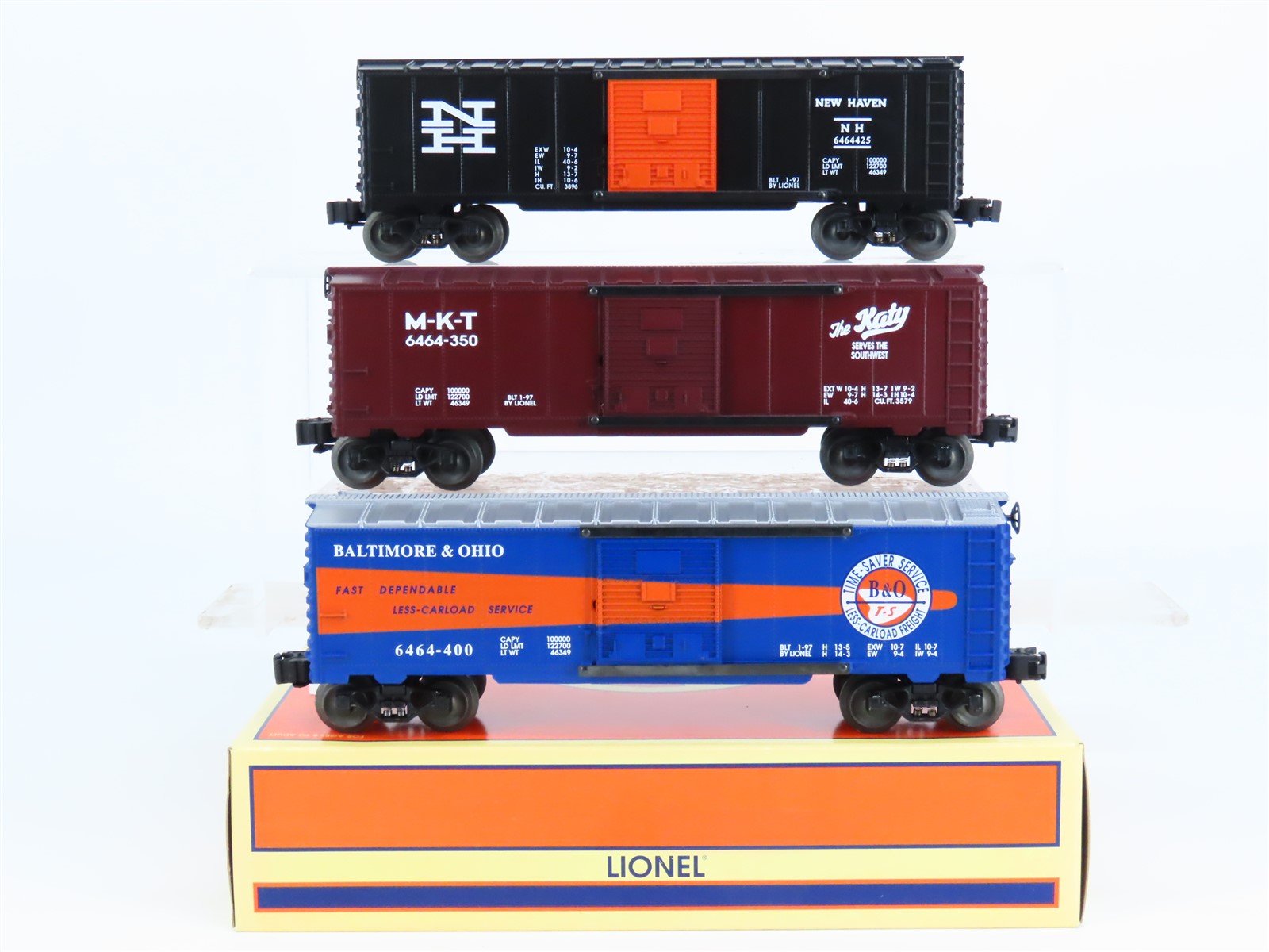 O Gauge 3-Rail Lionel 6-19292 6464 Series VII MKT/B&O/NH Boxcar 3-Pack