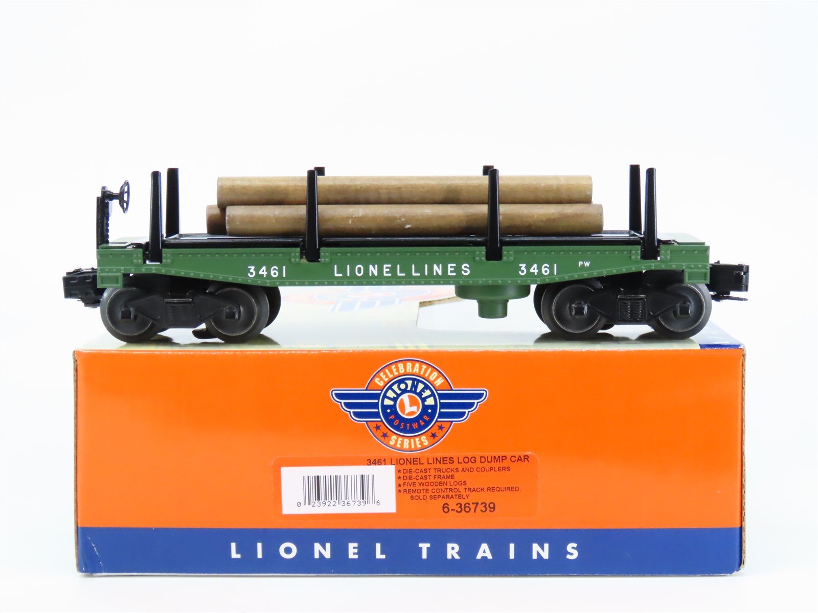 O Gauge 3-Rail Lionel 6-36739 #3461 Lionel Lines Log Dump Flatcar #3461 w/Load