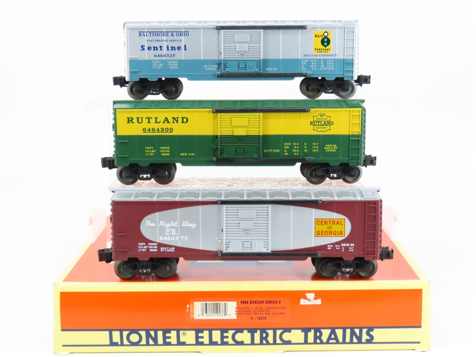 O Gauge 3-Rail Lionel 6-19276 6464 Series V CofG/B&O/RUT Boxcar 3-Pack