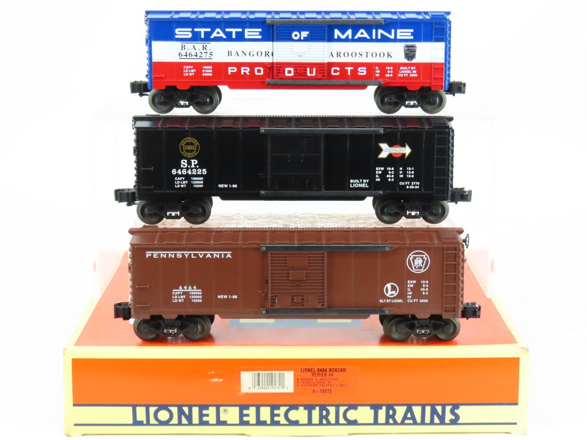 O Gauge 3-Rail Lionel 6-19272 6464 Series #4 BAR/PRR/SP Boxcar 3-Pack