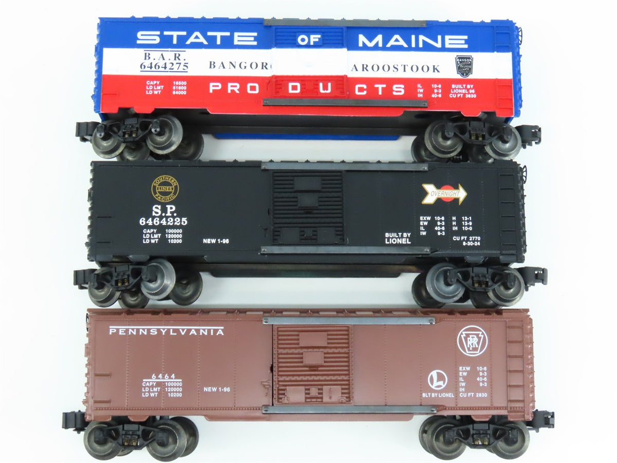 O Gauge 3-Rail Lionel 6-19272 6464 Series #4 BAR/PRR/SP Boxcar 3-Pack