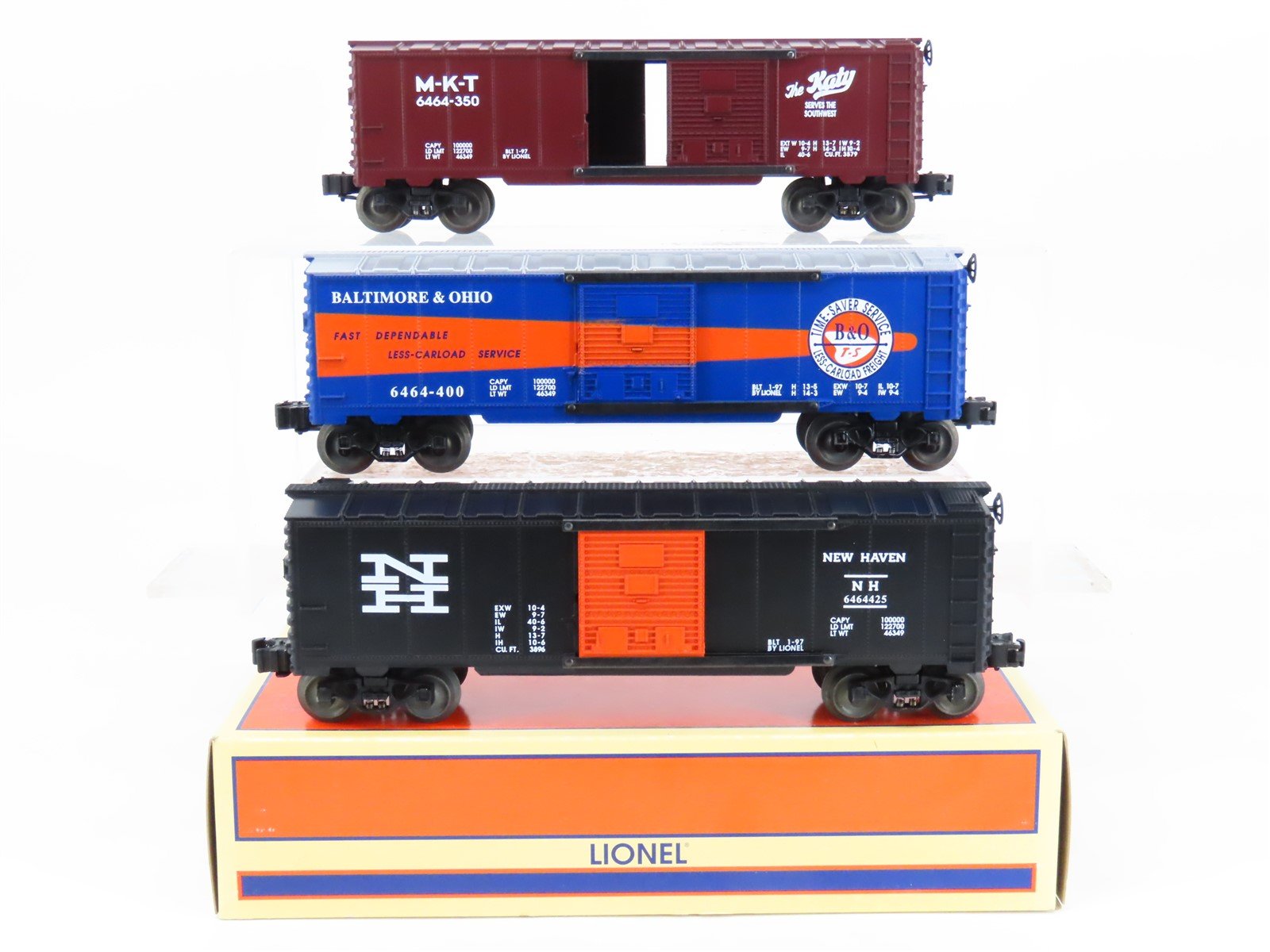 O Gauge 3-Rail Lionel 6-19292 6464 Series VI B&O/MKT/NH Boxcar 3-Pack