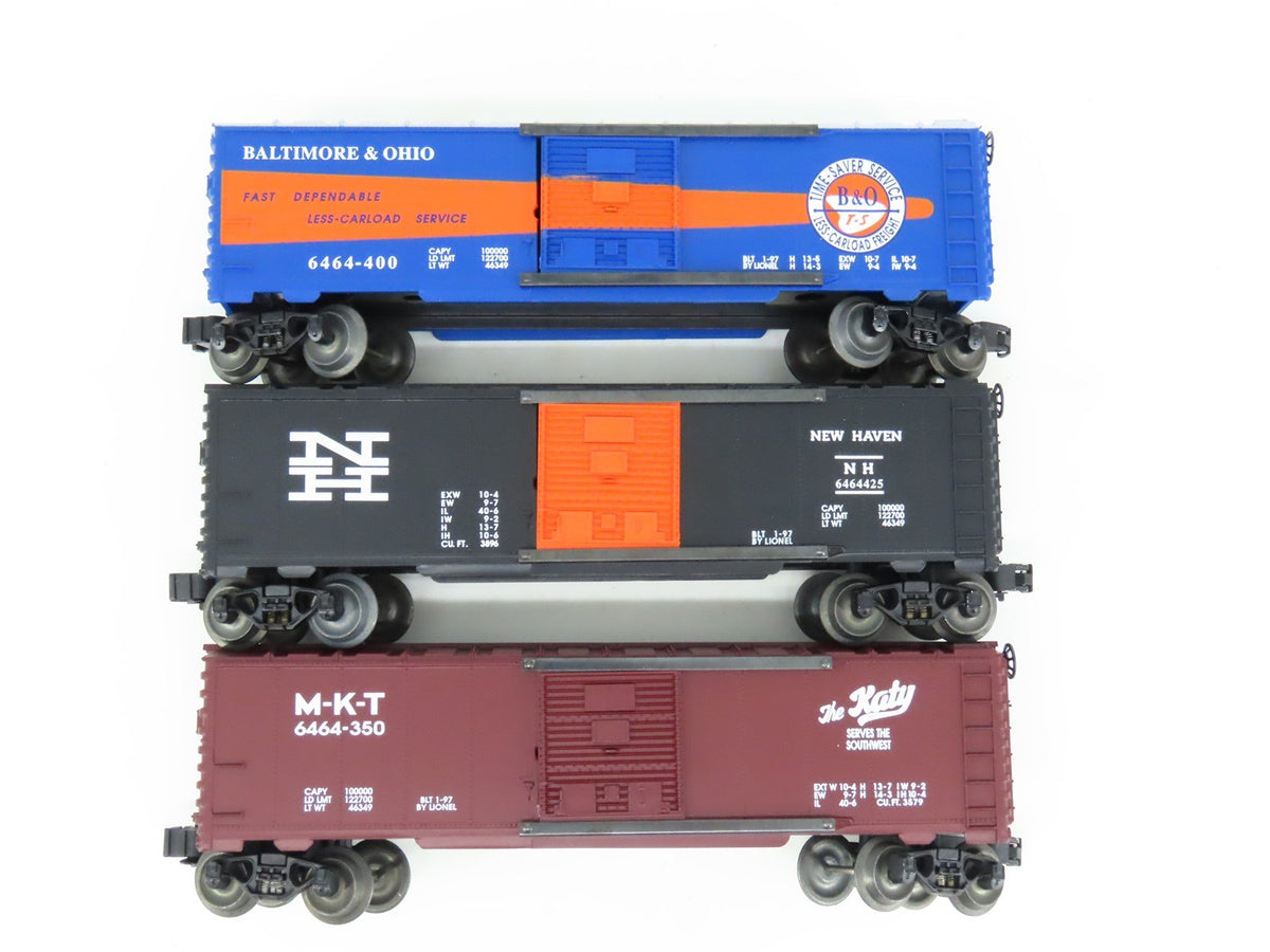O Gauge 3-Rail Lionel 6-19292 6464 Series VI B&amp;O/MKT/NH Boxcar 3-Pack