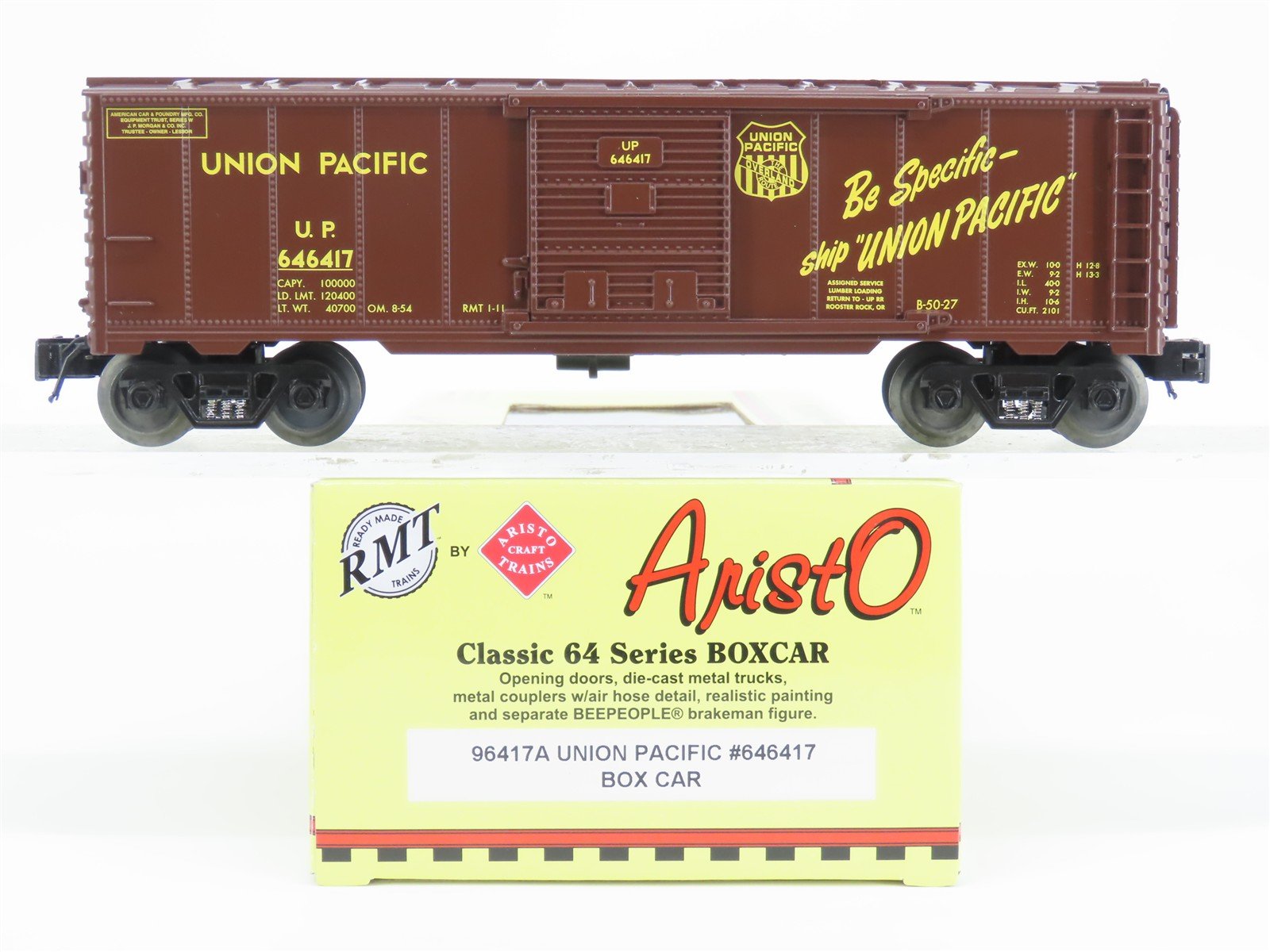 O Gauge 3-Rail Aristocraft 96417A UP Union Pacific Box Car w/Brakeman Figure