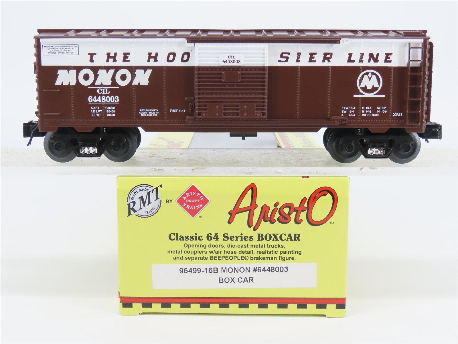 O Gauge 3-Rail Aristocraft 96499-16B CIL Monon Hoosier Line Boxcar #6448003