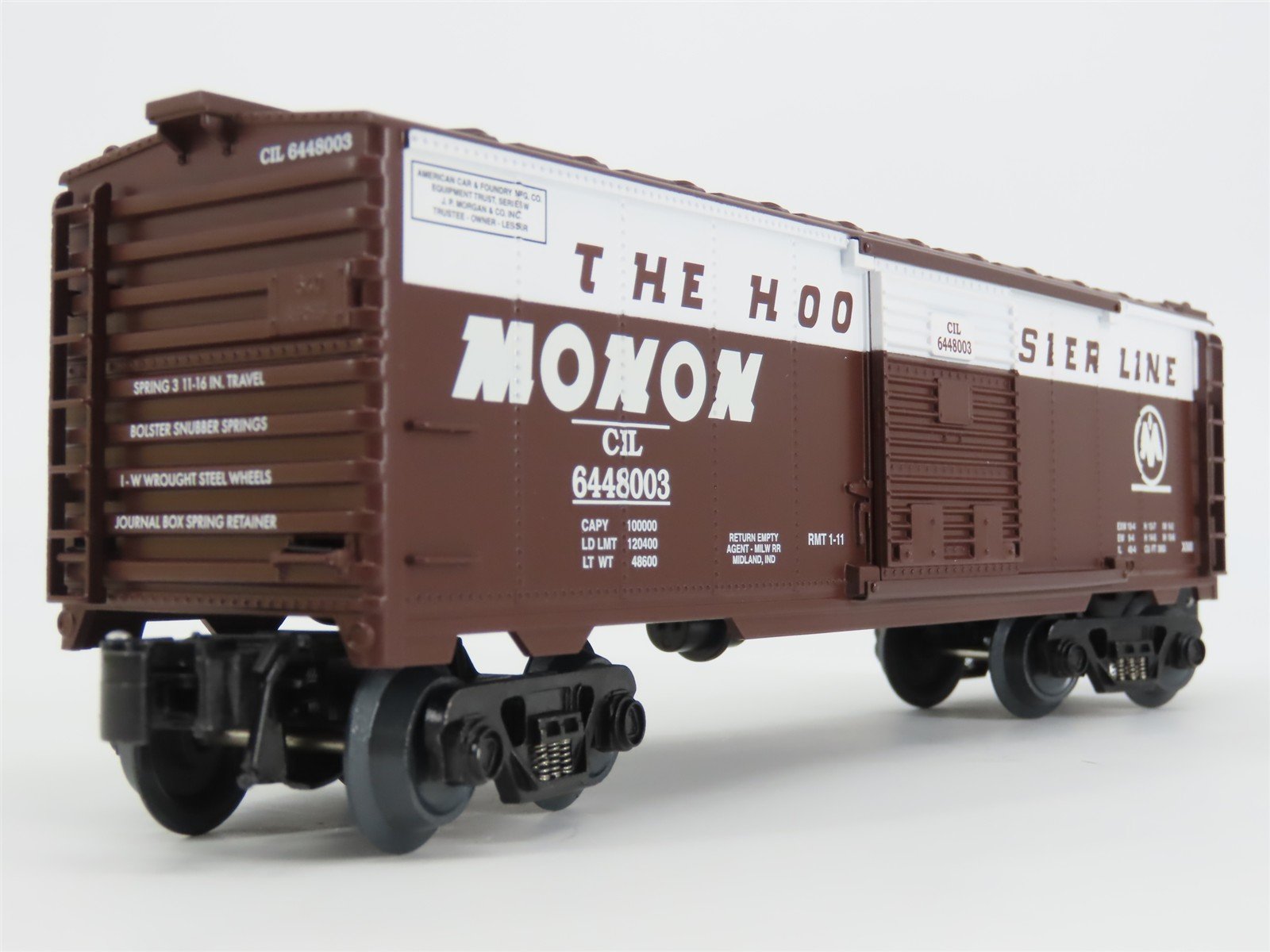 O Gauge 3-Rail Aristocraft 96499-16B CIL Monon Hoosier Line Boxcar #6448003