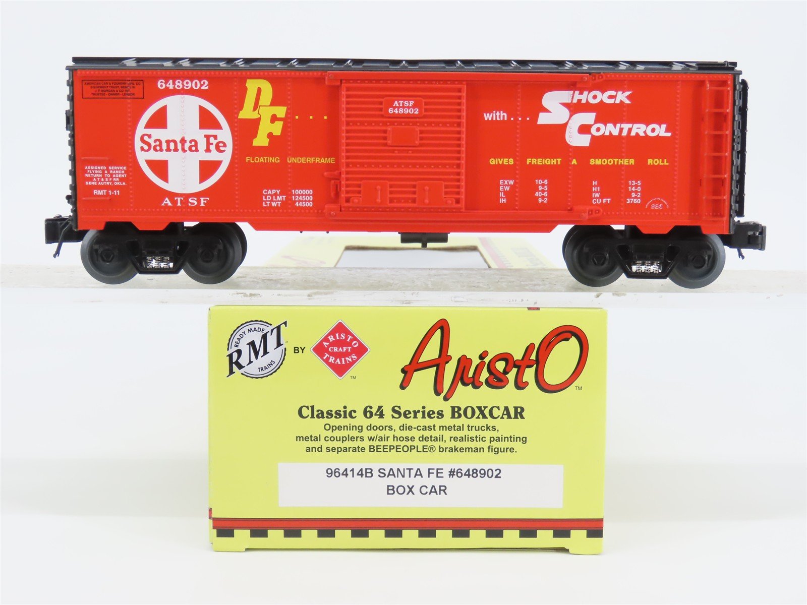 O Gauge 3-Rail Aristocraft 96414B ATSF Santa Fe Box Car w/Brakeman #648902