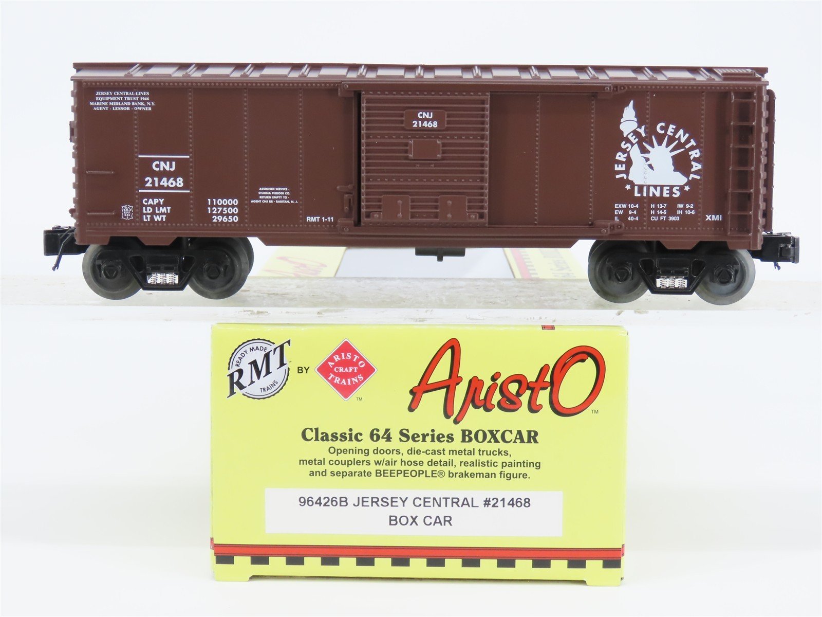 O Gauge 3-Rail Aristocraft 96426B CNJ Jersey Central Box Car w/Brakeman #21468