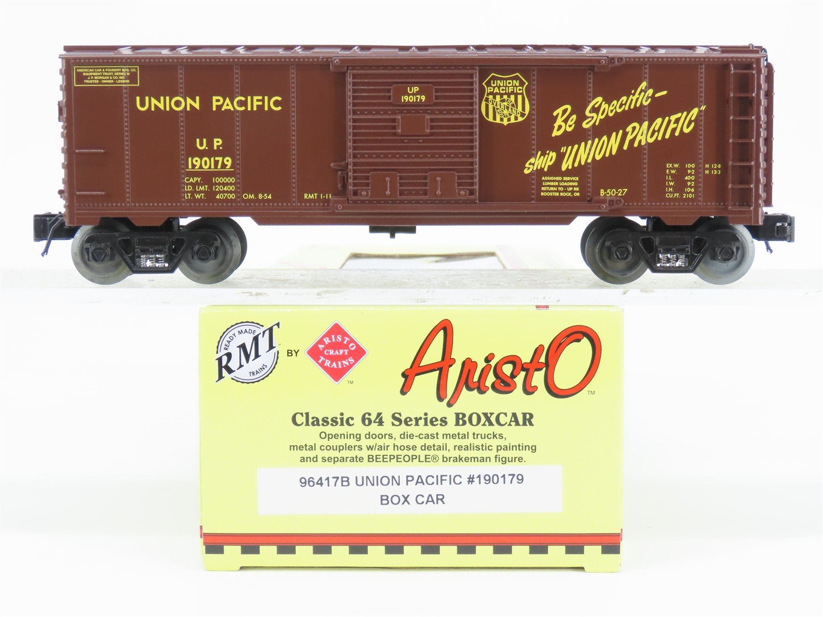 O Gauge 3-Rail Aristocraft 96417B UP Union Pacific Box Car w/Brakeman #190179