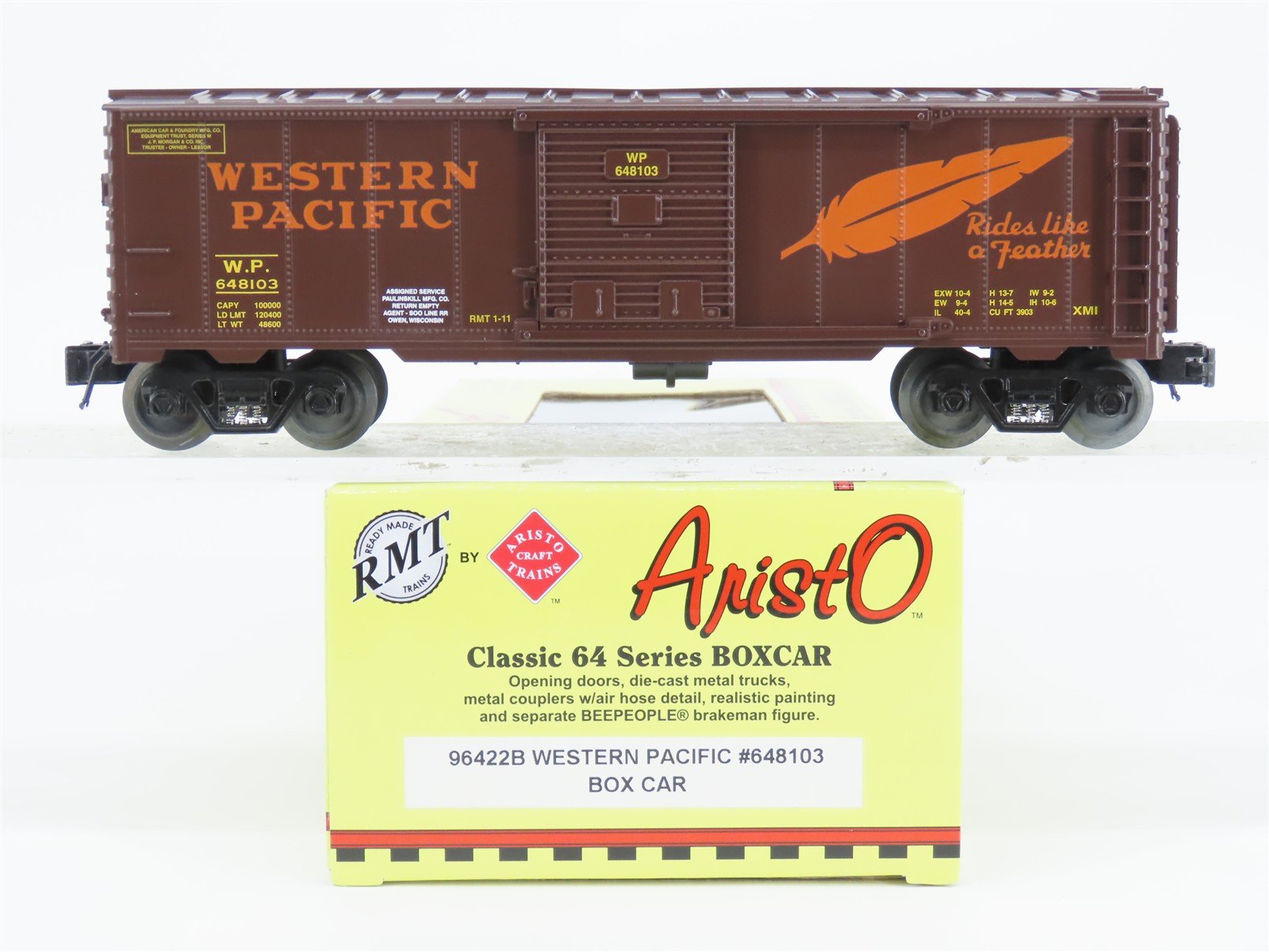 O Gauge 3-Rail Aristocraft 96422B WP Western Pacific Box Car w/Brakeman #648103
