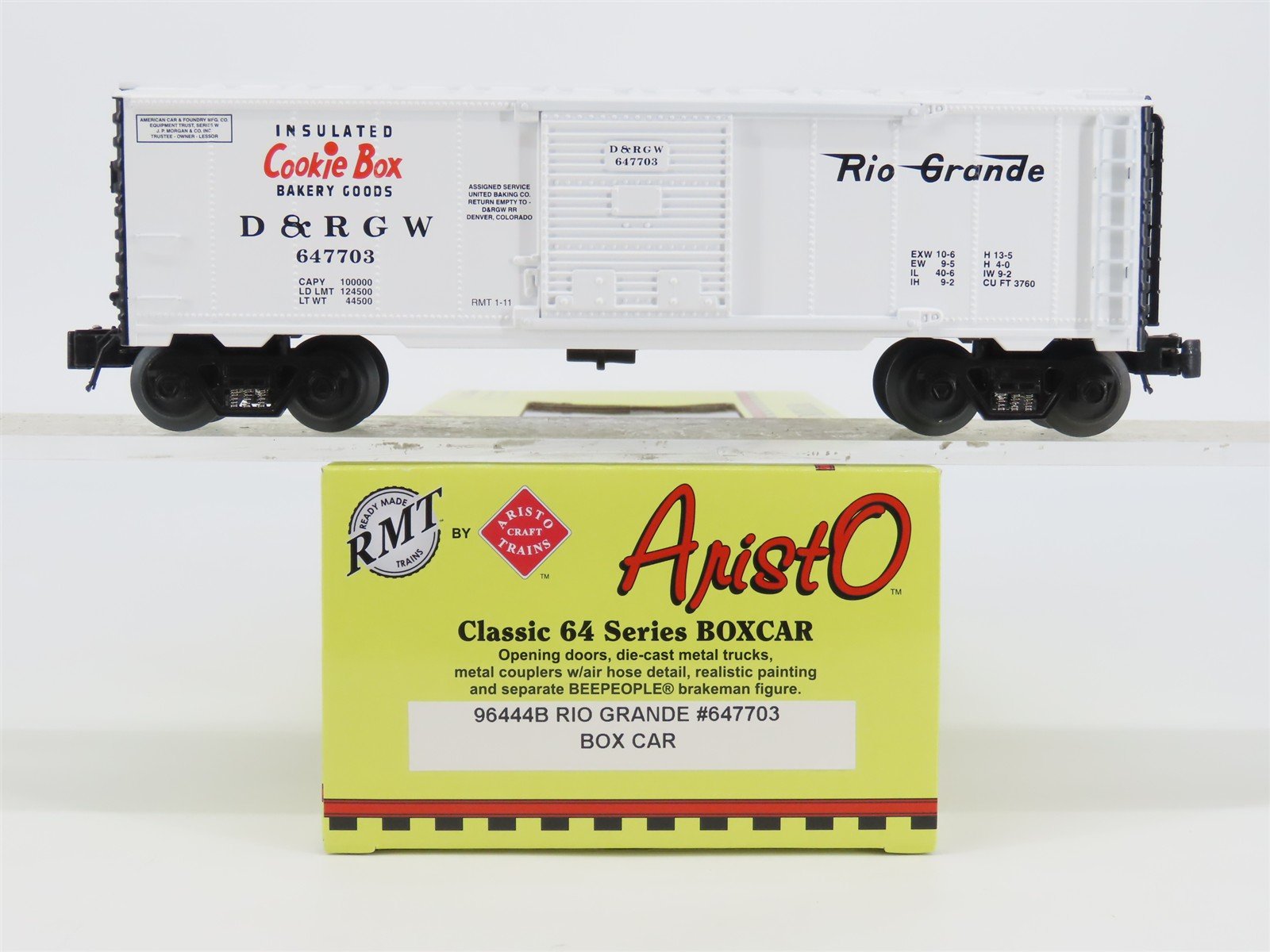 O Gauge 3-Rail Aristocraft 96444B D&RGW Cookie Box Box Car w/Brakeman #647703