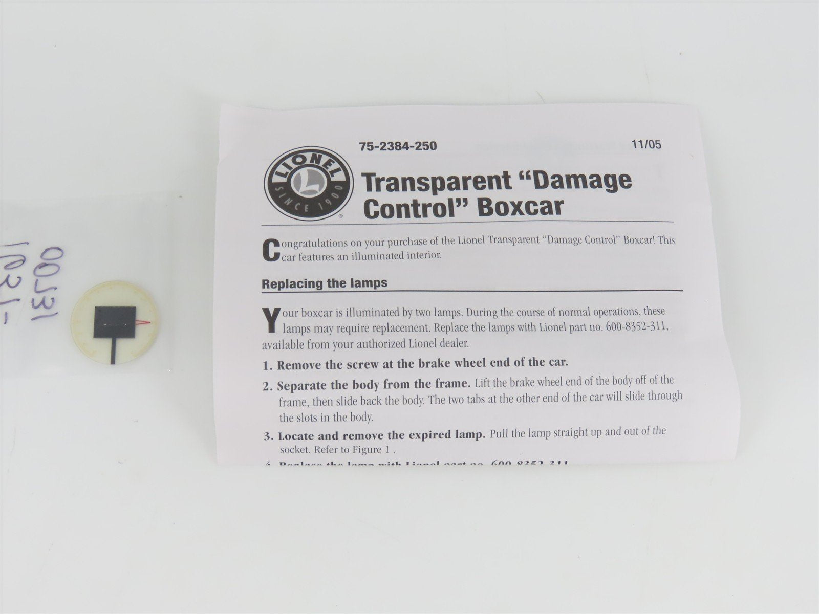 O Gauge 3-Rail 6-36834 Lionel ATSF Santa Fe Transparent Instruction Car #36834