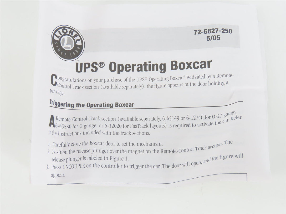 O Gauge 3-Rail Lionel 6-26827 UPS Operating Box Car 9237