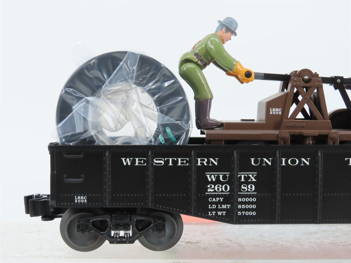 O Gauge 3-Rail Lionel 6-26089 LRRC Western Union Gondola w/Handcar &amp; Cable Reels