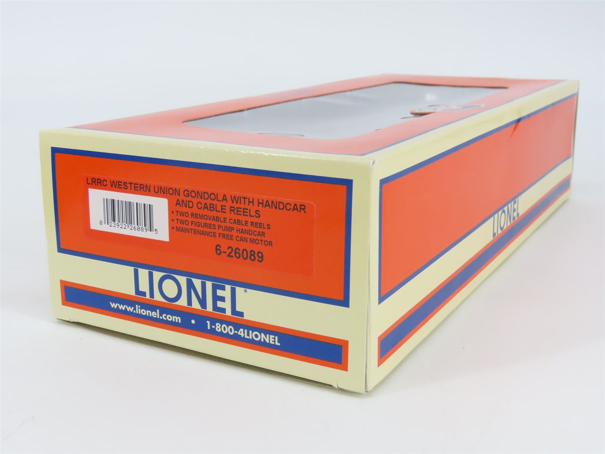 O Gauge 3-Rail Lionel 6-26089 LRRC Western Union Gondola w/Handcar &amp; Cable Reels
