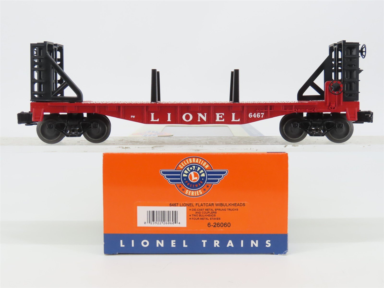 O Gauge 3-Rail Lionel Post War 6-26060 Flatcar w/Bulkheads #6467