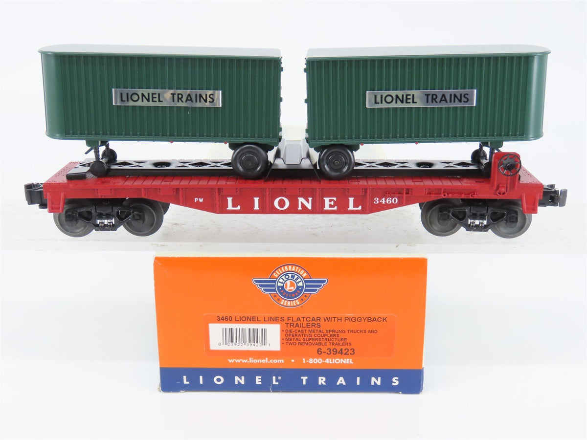 O Gauge 3-Rail Lionel Postwar 6-39423 Lionel Lines Flatcar #3460 w/Trailers